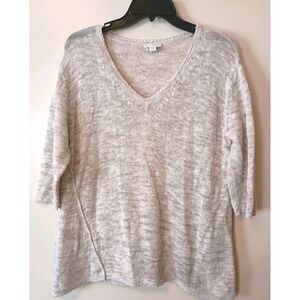 J.Jill Pure Jill Heathered Cotton V-Neck Pullover Sweater‎ 3/4 Sleeve M Petite